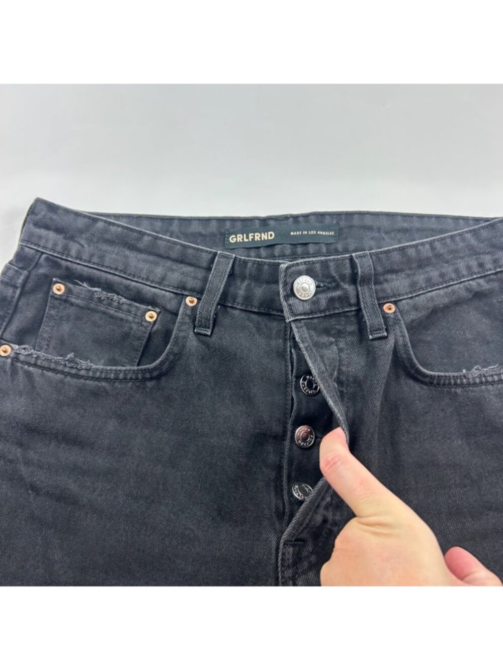 GRLFRND Washed Black Disressed Denim Karolina High Rise Straight Crop Jeans 29 - Picture 3 of 8